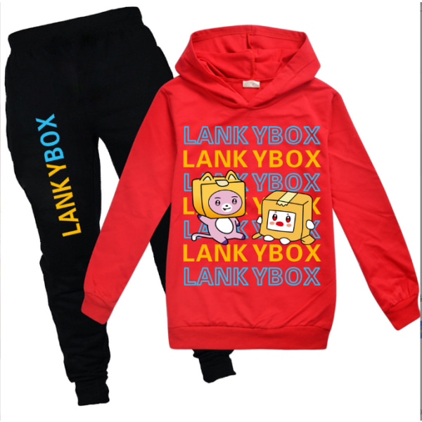 Barn LANKYBOX Print Hoodies Byxor Kostym Träningsoverall Set red one size