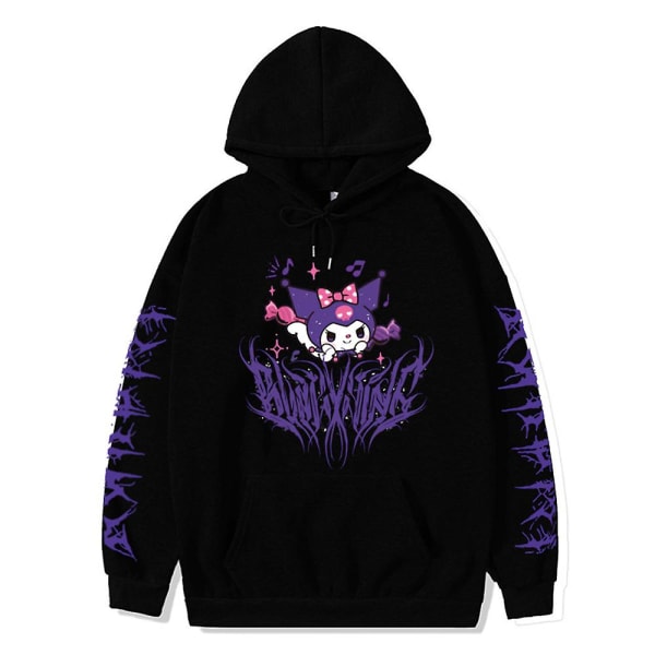 Søt Kuromi Cartoon Anime Hettegensere Genser Dame Kawaii Pullover Hetteoverdeler Cosplay Kostyme For Fans-G Black M