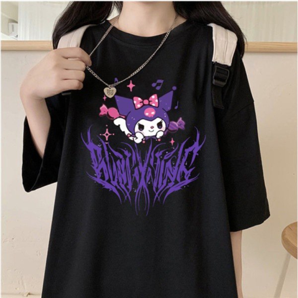 anrio Kuromi Anime kortærmet sort grafisk T-shirt til kvinder S