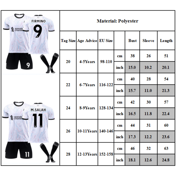 Lasten jalkapallosarja LIVERPOOL Away Team -faniharjoituspuku ja -sukat 11 24#