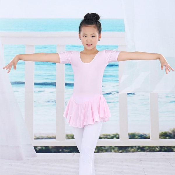 Børneballetkjole trikot med nederdel dansekostumer Tutu pink 140cm