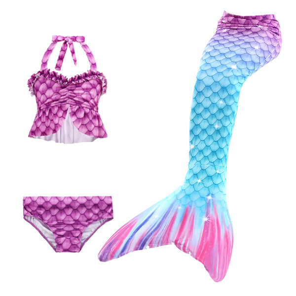 Barn Flickor Mermaid Tail 3ST Set Kostym Baddräkt Badkläder Strandkläder Ålder 2-13 år A 120cm