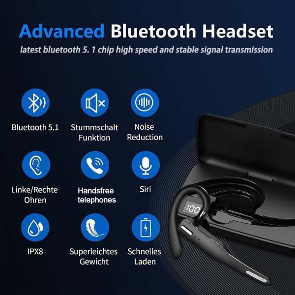Trådlösa Bluetooth -hörlurar V5.0 Hands-Free Earphones Business