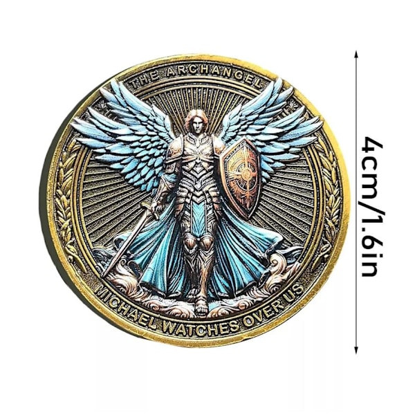 Saint Michael Skydd Utmaningsmynt - 1,57 Tum Zinklegering, Psalm 91, Ärkeängeln Mikael vakar över oss, Kristen Gåva med Skyddande Fodral