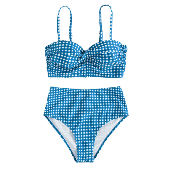 Vadderad BH för kvinnor Bikini Set Baddräkt Lattice Badkläder Sommar Beachwear Baddräkt Sky blue S