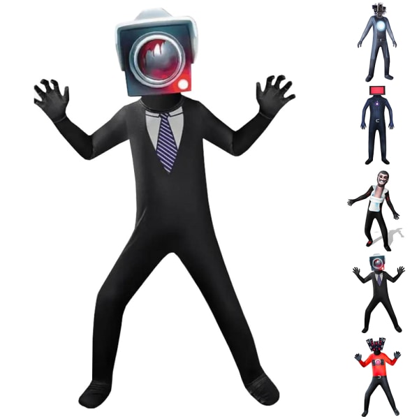 Vuxen Skibidi Toalett TV Man Jumpsuit Mask Outfit Party Dress Up D 180cm