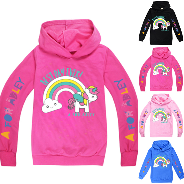 En för Adley Kids Hoodie Huvtröja+byxor Outfits Sweatshirt Present Rose red 150cm