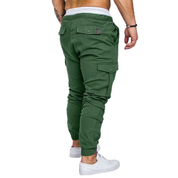 Män Elastisk midja Cargo Combat Byxor Jogger Cuffed byxor green 3XL