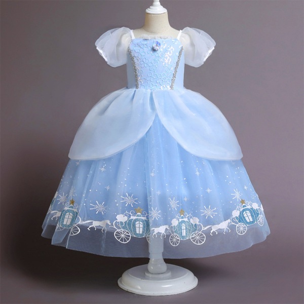 Tjej Cinderella Princess Halloween Cosplay Kostym Finklänning 130cm