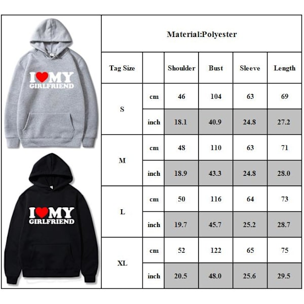 Jeg Elsker Min Kæreste Print Hoodie Til Mænd Casual Pullover Sweatshirt Med Lomme Streetwear Til Vinter Grey M