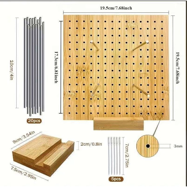 7,7\" Virkningsbräda för Blockning, Bambu Granny Square Blockningsbräda för Stick- och Virkningsprojekt, Blockningsmattor för Virkningstillbehör 7.7 inches