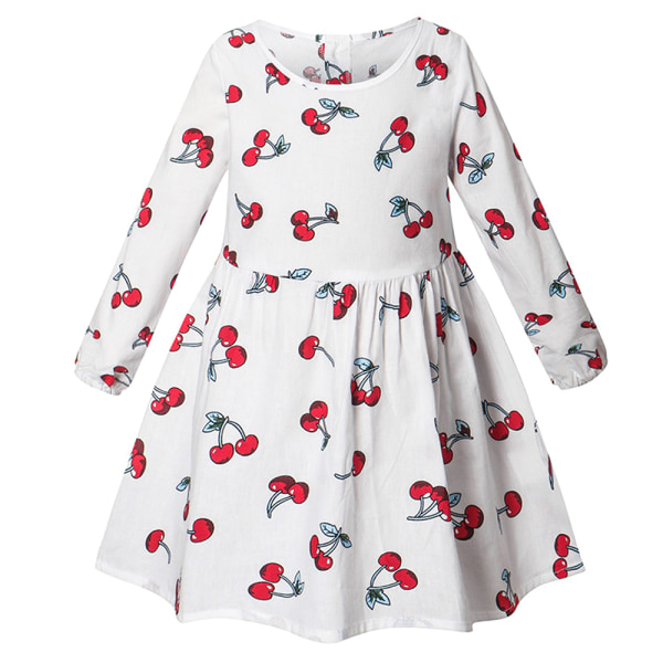 Baby Barn Flickor Blommigt printed långärmad prinsessklänning Casual Swing Dress White 140cm