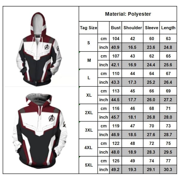 Mænd Cosplay Anime Avengers 4 Dragter Frakker Hætte Zipper Jakke Type A 4XL