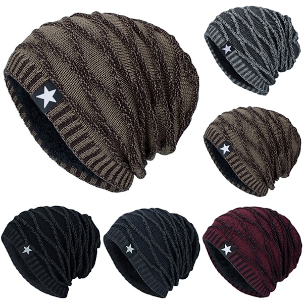 Män Kvinnor Stickad Vinter Baggy Slouch Beanie Hatt Skalle Skidmössa Khaki