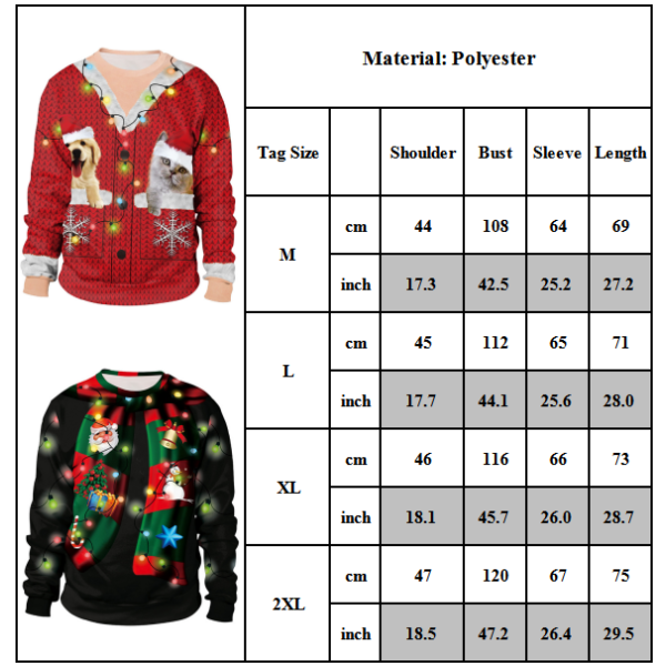 Tröja för män och kvinnor för par jul 3D huvtröja A XL