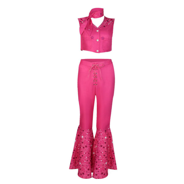 Flickor Retro Kostym Cowgirl Rosa Utsvängda Byxor Halloween Cosplay 2XL