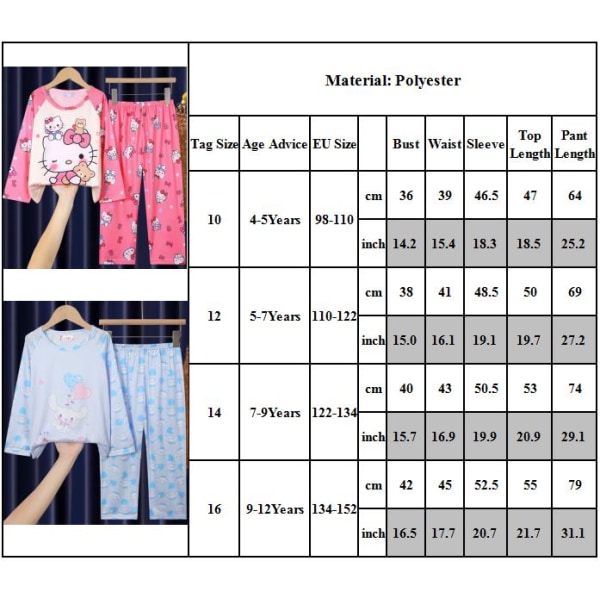 Barn Flickor Sanrio Pyjamas Långärmad T-shirt Byxor Set Vinter Nattkläder Ålder 4-12 År #1 4-5Years