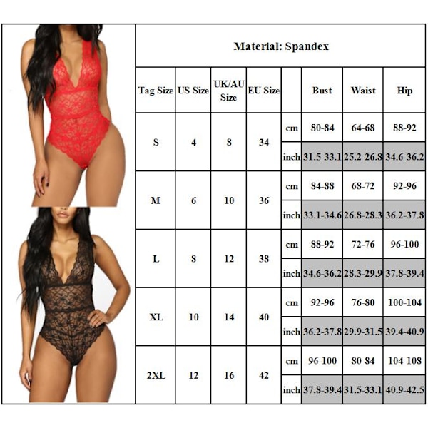 Sexiga underkläder för kvinnor spets mesh bodysuit nattkläder red M