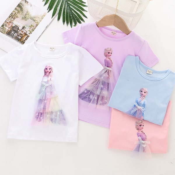 Barn Grafik T-shirt Is Prinsessa Flickor Cartoon Toppar Kortärmad Sommar Tee Purple 140cm