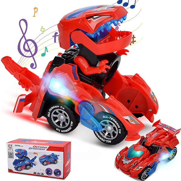 Muuntuva dinosaurusauto lelu LED-autolla valolla ja musiikilla red