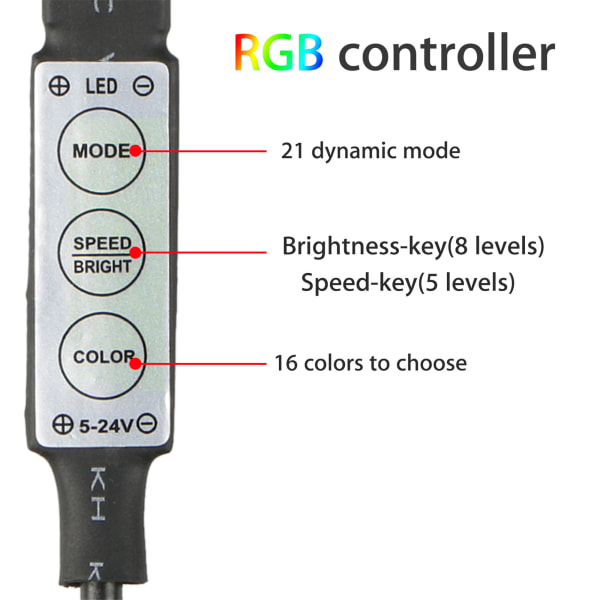 3 tangenter Kontroll LED RGB Strip Lights Bakgrundsbelysning 16 färg RGB lampa 3 meter 3 keys