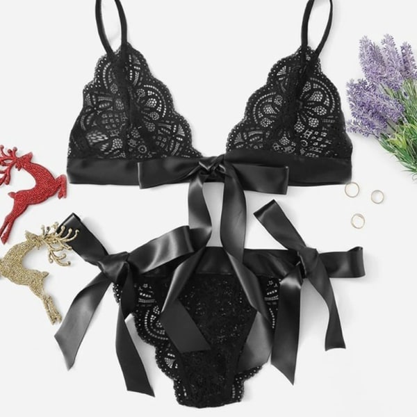 2 st Kvinnor Sexiga Underkläder Nattkläder Sovkläder BH Trosa Rosett black M