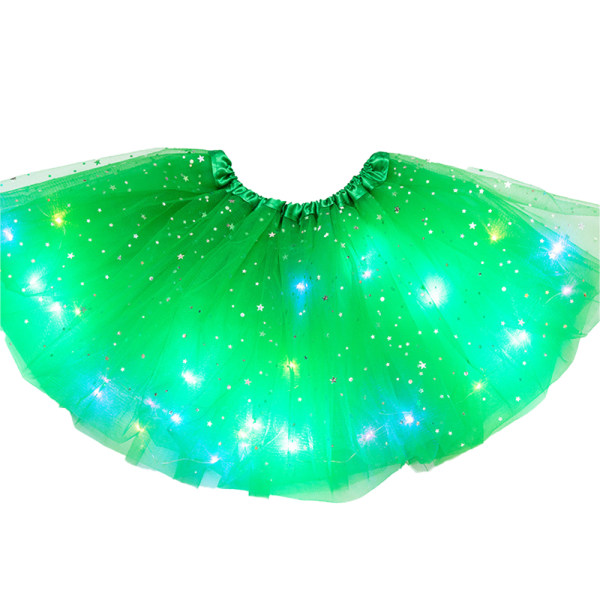 Glow LED pösig kjol för tjejer i åldern 3-8 prinsessdansskjol Green