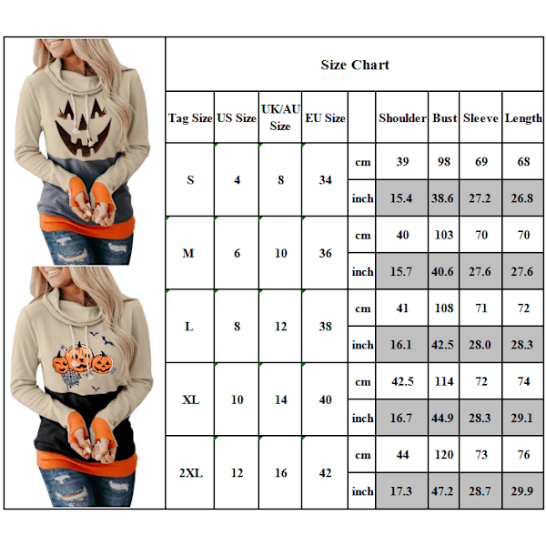 Naisten pitkähihainen Halloween-kurpitsapaita hupullisella collegepaidalla Grey 2XL