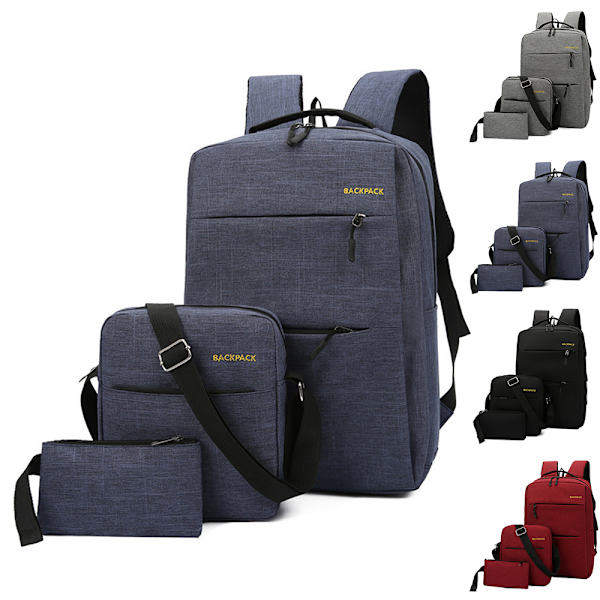 3 st/set Unisex Ryggsäck för män Skolryggsäck Reseryggsäck Axelväska Laptopväska Handväska för utomhusbruk Red