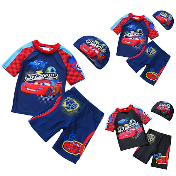 Barn Pojkar Badkläder Baddräkt T-shirt Shorts Set Med Badmössa Sommar Baddräkt Black 130cm