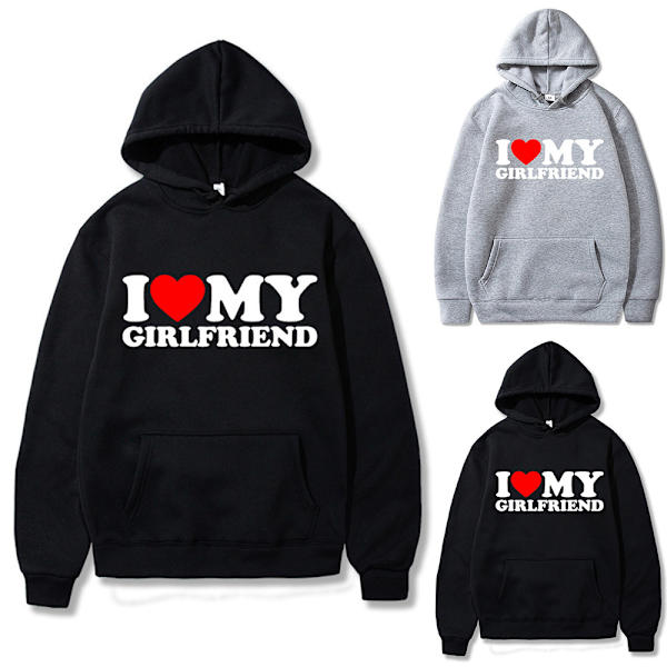 Jeg Elsker Min Kæreste Print Hoodie Til Mænd Casual Pullover Sweatshirt Med Lomme Streetwear Til Vinter Grey L