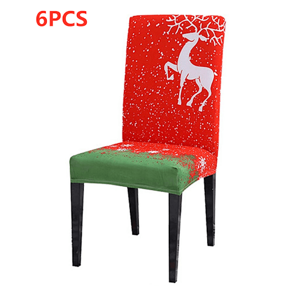6 stk. Jule Spisebords Elastisk Stolebetræk Julefest Dekoration Elk 6PCS