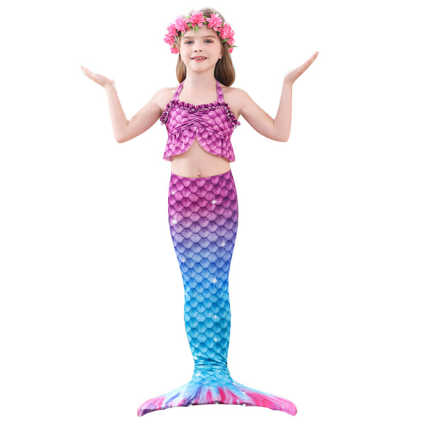 Barn Flickor Mermaid Tail 3ST Set Kostym Baddräkt Badkläder Strandkläder Ålder 2-13 år A 110cm