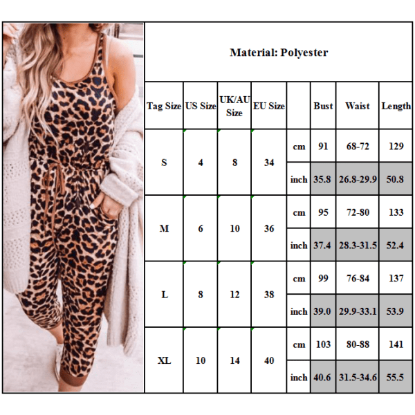 Kvinnor Classic Leopard Bälte Jumpsuit Leoparad XL