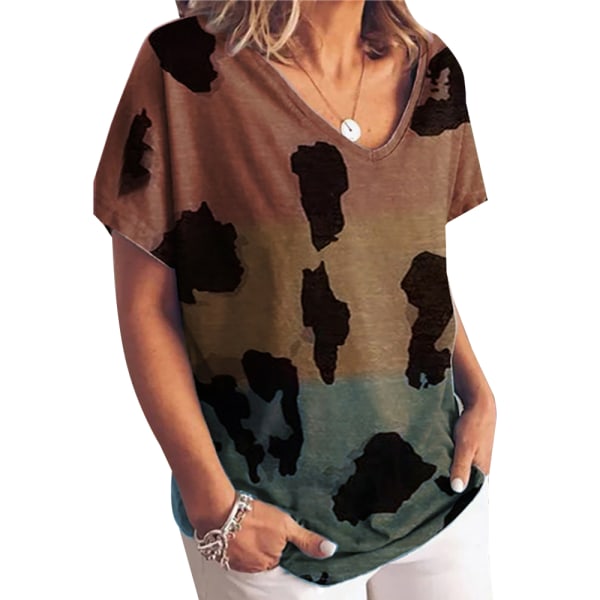 Kvinnor T-Shirts Blus Sommar Lös Casual Pullover Kvadrat XL