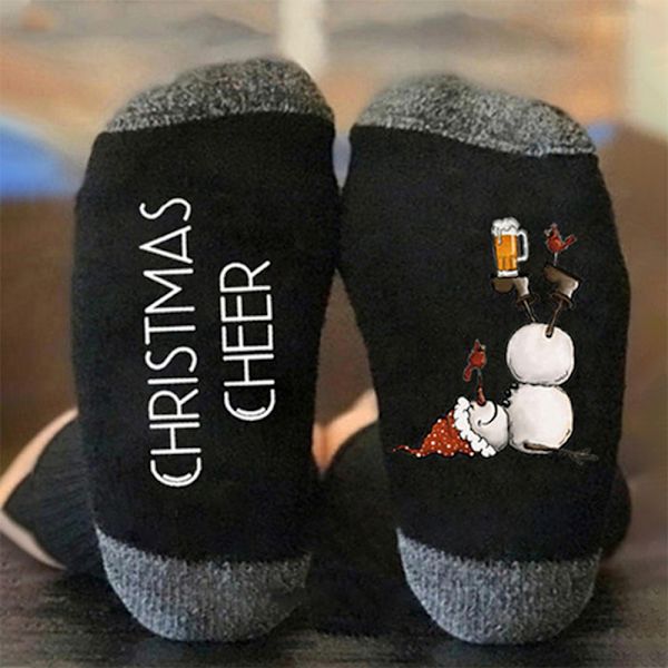 Mjuka och fluffiga julstrumpor med tecknad snögubbe - Varma inomhusstrumpor, julklapp dark gray