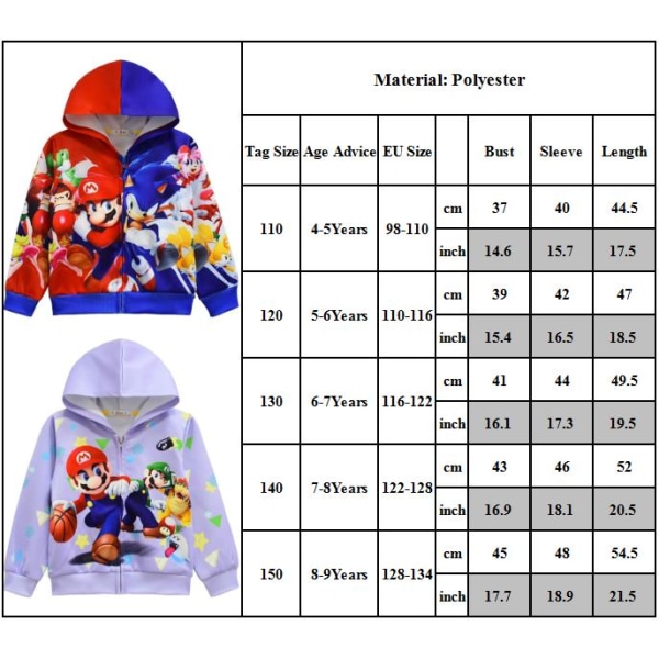 Super Mario Kids Hoodie Zip Jacka Coat Långärmad Julpresent B 110cm