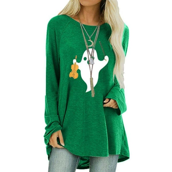 Dam Halloween-tryckt Långärmad T-shirt Blus Casual Basic Grey L