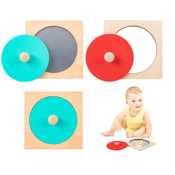 Knob Träpussel Spegel Montessori Leksak Form Pussel Sinnes red