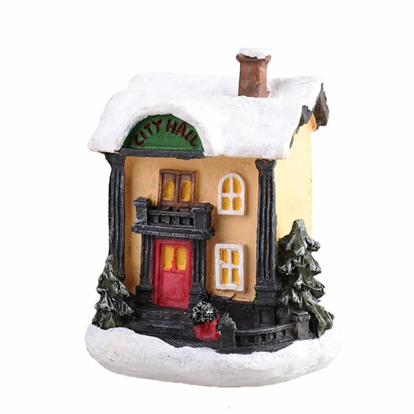 Mini Julby Glowing Hus Ornament Bordbelysning Hus Resin Hantverk Dekoration för Hem Semester Jul Fest Barn Present A