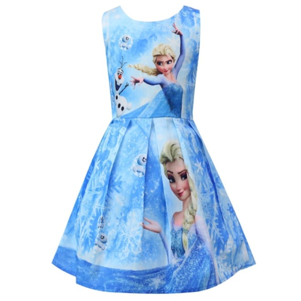 Frozen Queen Elsa Girls Barn Födelsedagsfest Ärmlös klänning Light Blue 140 cm