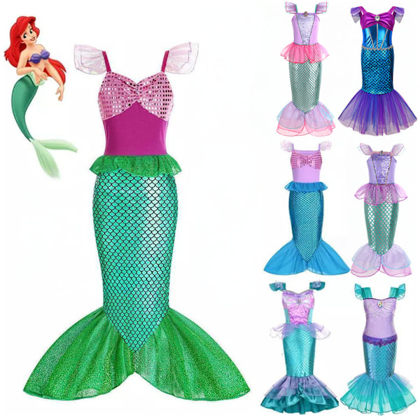 Flickor Sjöjungfru Ariel Prinsessa Klänning Halloween Kostym Kjolar Karneval Party Maskeradklänning #1 100cm