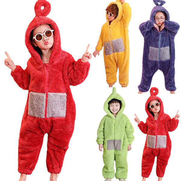 Teletubbies Kostym Barn Jul Pyjamas Sovkläder Jumpsuit red 110cm