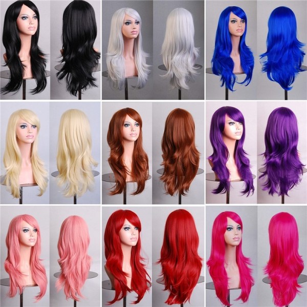 Kvinnors mode Cosplay peruk Långt lockigt hår pink 70 cm