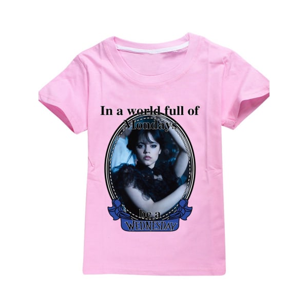Addams Family Wednesday Kid Print Crew Neck kortärmad T-shirt pink 160cm