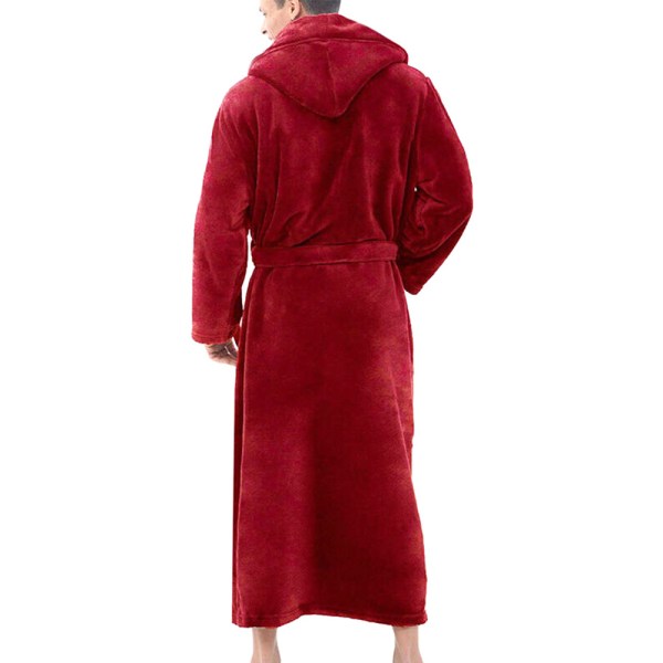 Män långärmad badrock med mjuk loungebadklädningsrock Red 2XL