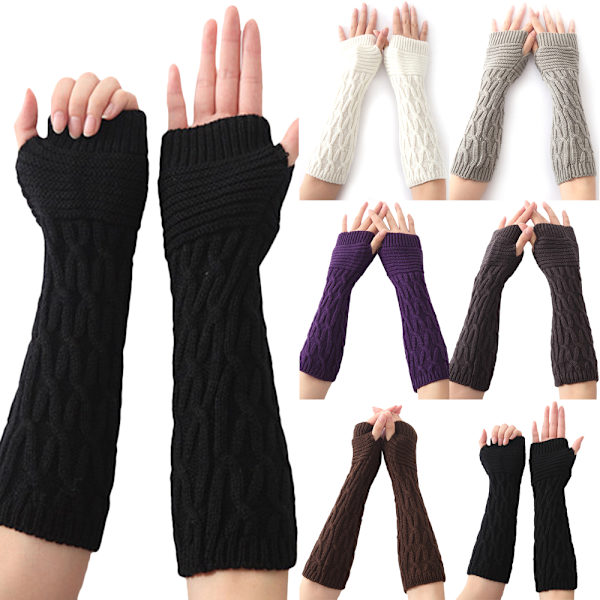 Vinter Lange strikkede handsker Tykke varme fingerløse vanter Arm Deep grey