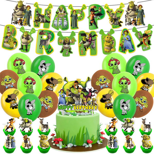 Shrek tema ballonger Grattis på födelsedagen Banners Födelsedagsfest dekoration Set