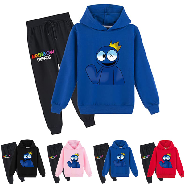 Pojke Flickor Rainbow Friends Långärmad Huva Sweatshirt & Byxor Set blue 130cm