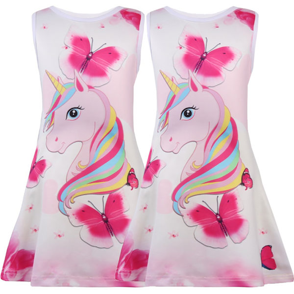 Unicorn Blomstret Ærmeløs Pigekostume Kjole pink